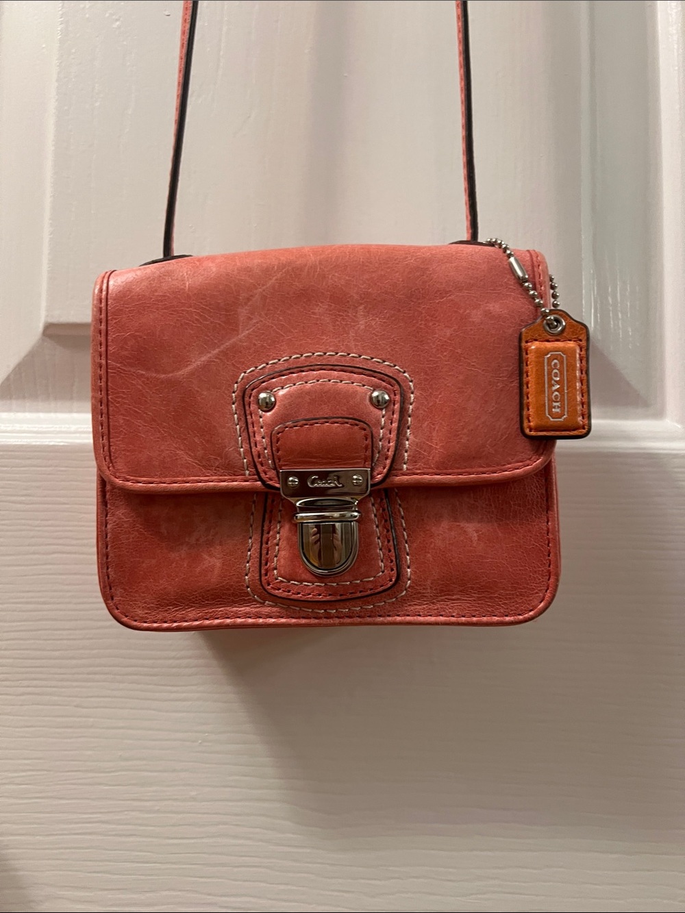 Coach Small Crossbody Bag in Coral Red with Leather Tag